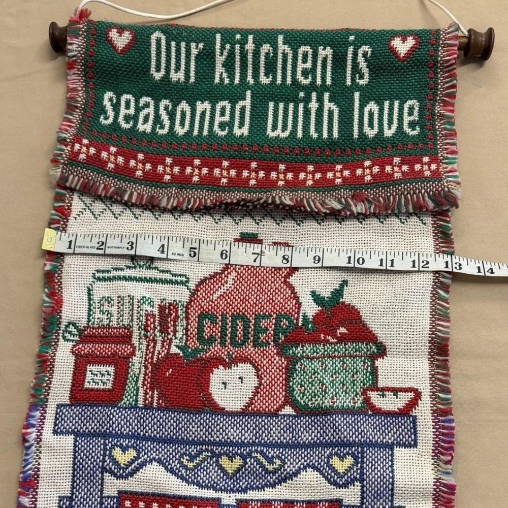 Vintage Woven Kitchen Tapestry Wall Hanging Cottagecore Grandmacore‎ Kitsch Cozy
